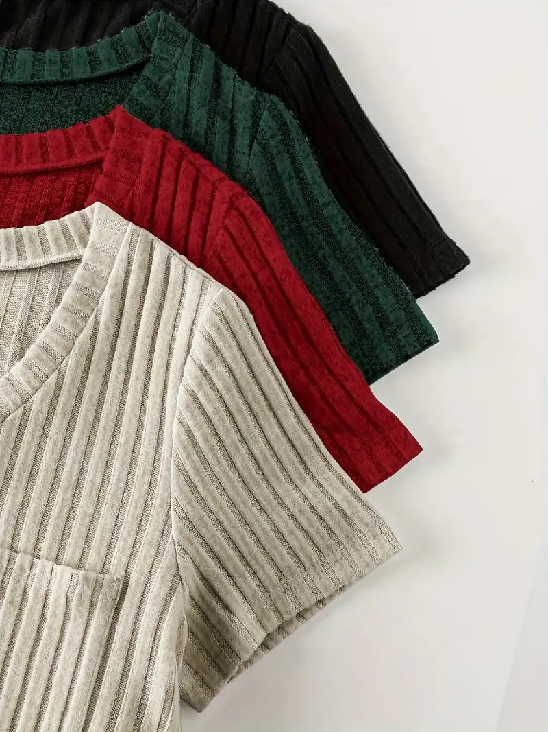 Women’s 4PCS V-Neck Solid Casual Tops
