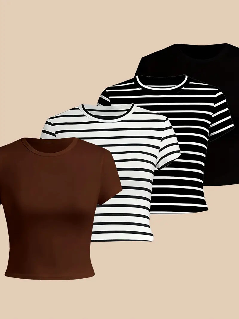 4PCS Women’s Fashion Casual T-shirt Set 👕 4