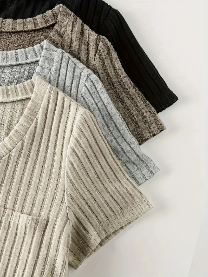 Women’s 4PCS V-Neck Solid Casual Tops