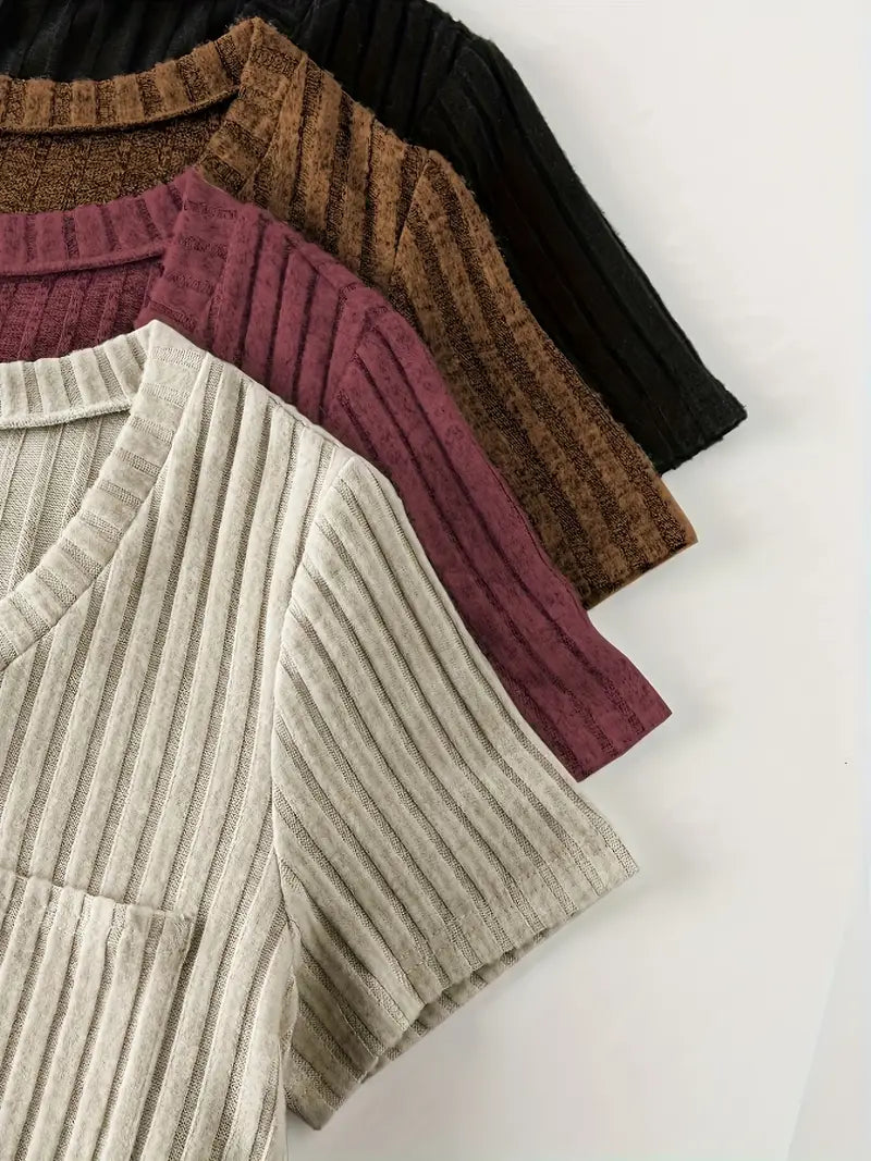 Women’s 4PCS V-Neck Solid Casual Tops